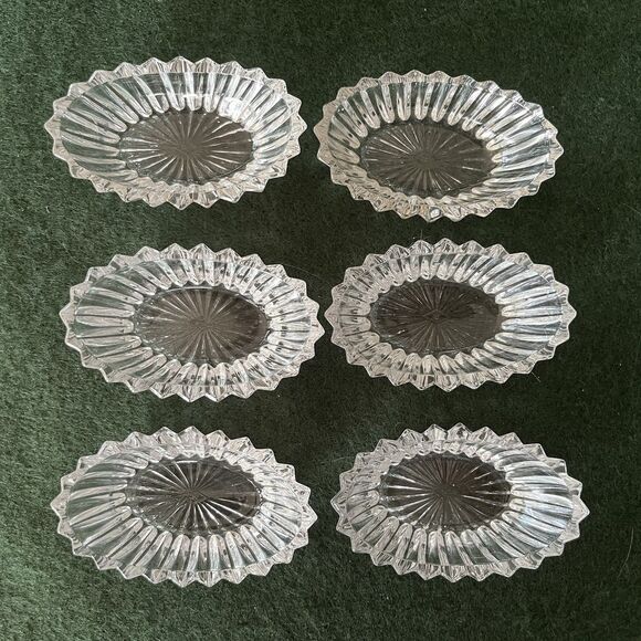 Vintage Clear Glass Salt Cellar A.H. Heisey Marked SET of 6 Ridges Oval Shaped - Picture 4 of 9